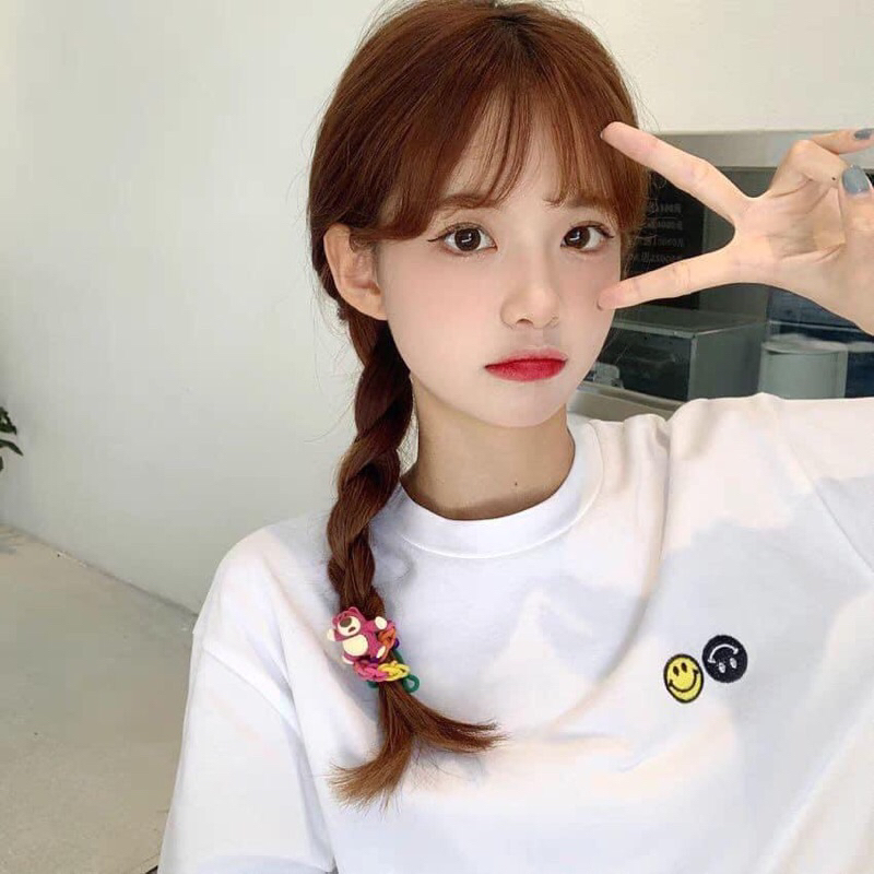 Dây buộc tóc cao su dệt tay hình gấu dâu cho nữ