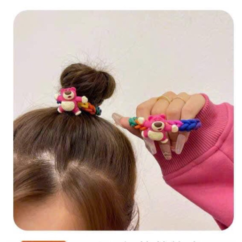 Dây buộc tóc cao su dệt tay hình gấu dâu cho nữ
