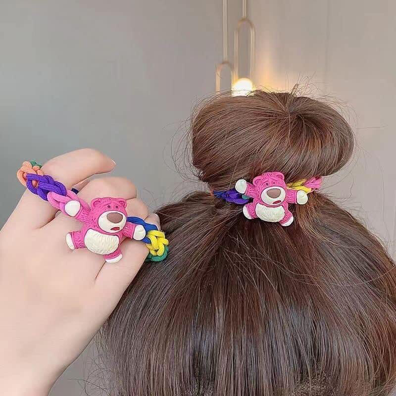 Dây buộc tóc cao su dệt tay hình gấu dâu cho nữ