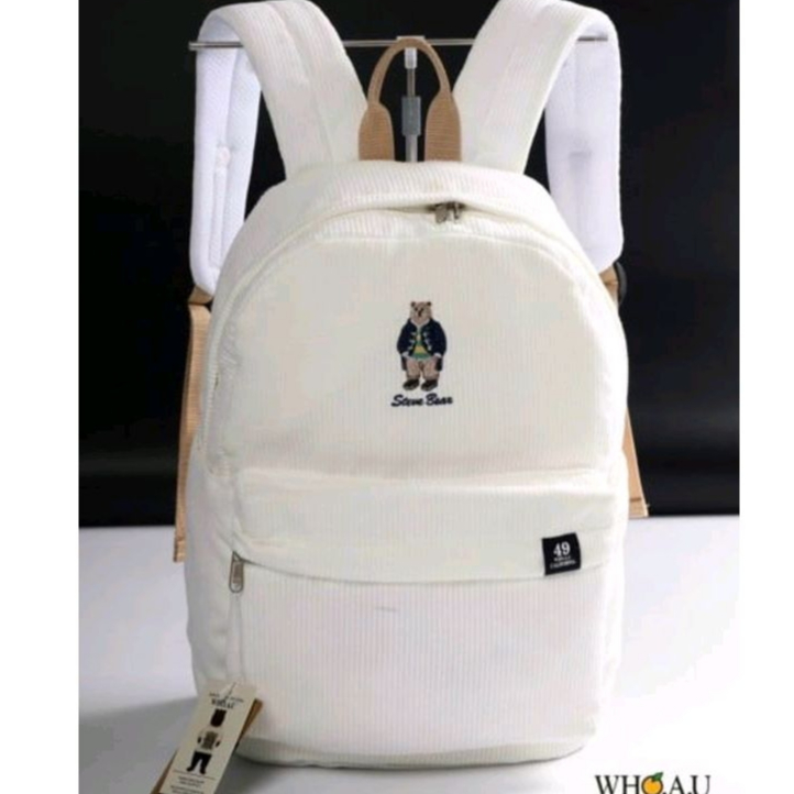 Balo Who.A.U 2023 White size 43x30x14cm cực đẹp vải nhung tăm cao cấp, thiết kế nhiều ngăn đa năng dành cho học sinh