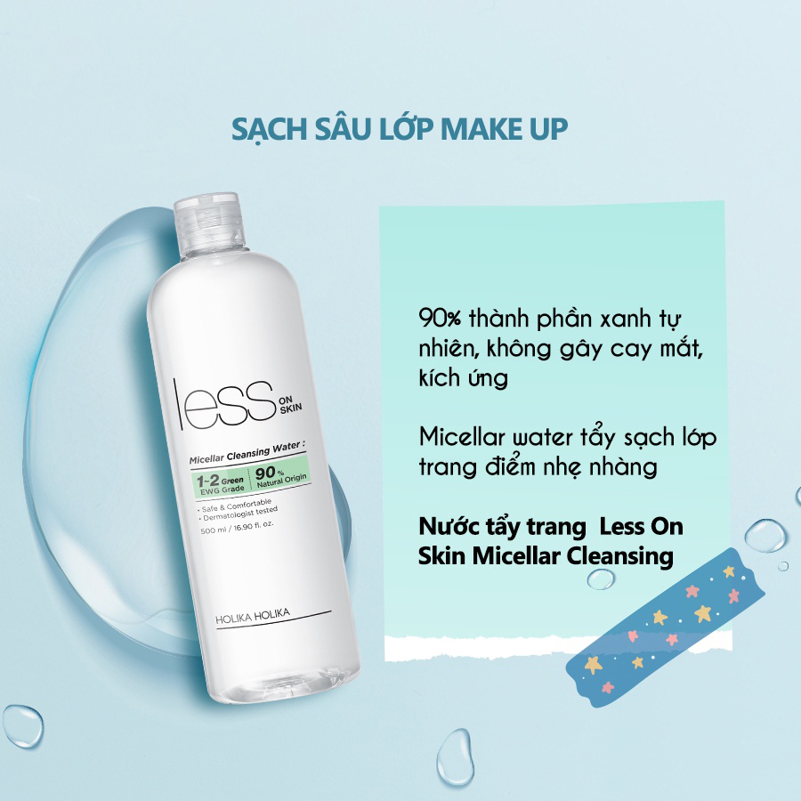 Nước tẩy trang Holika Holika Less On Skin Micellar Cleansing Water sạch sâu se khít lỗ chân lông 500ml - 7145