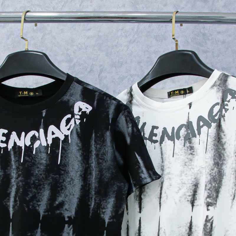 Áo Thun cotton Cổ tròn Tay Ngăn in loang chữ  CTTN