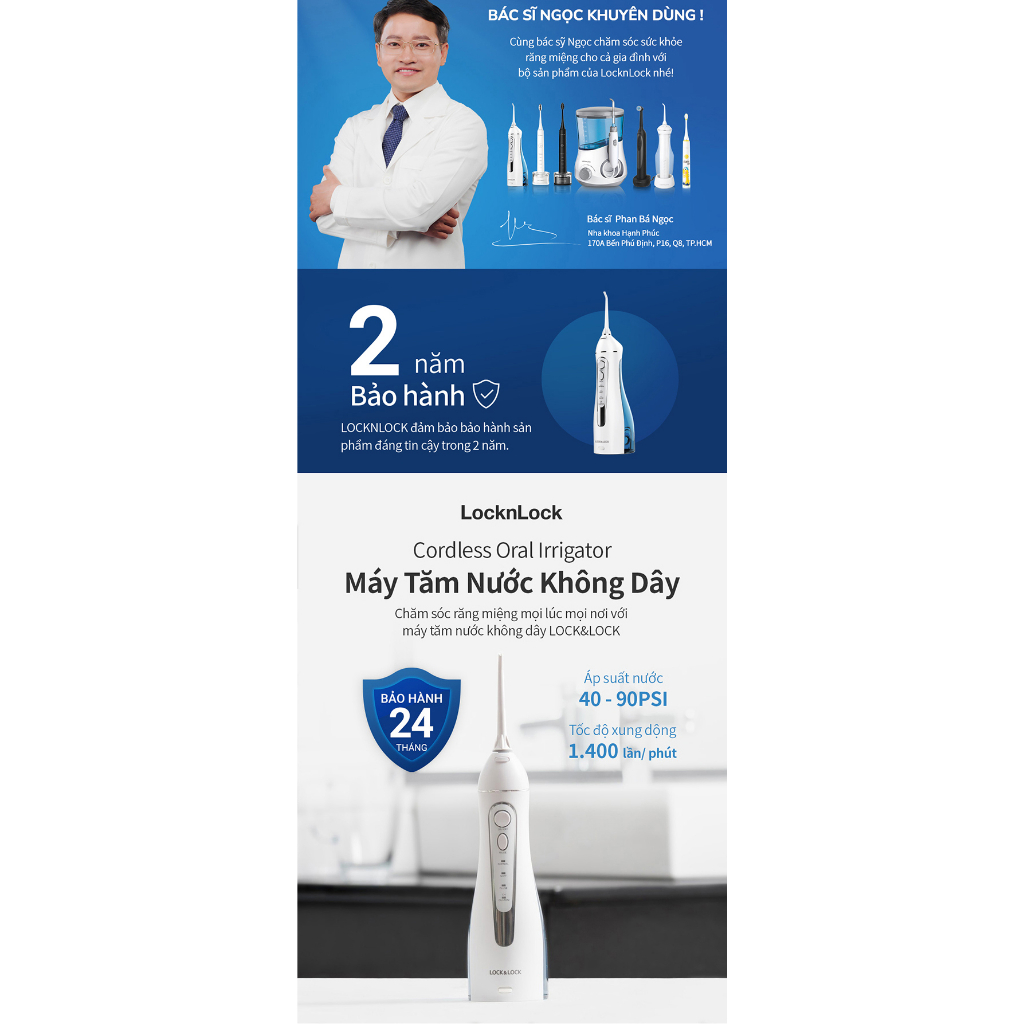 Máy Tăm Nước Không Dây Lock&Lock Cordless Oral Irrigator ENR156BLU
