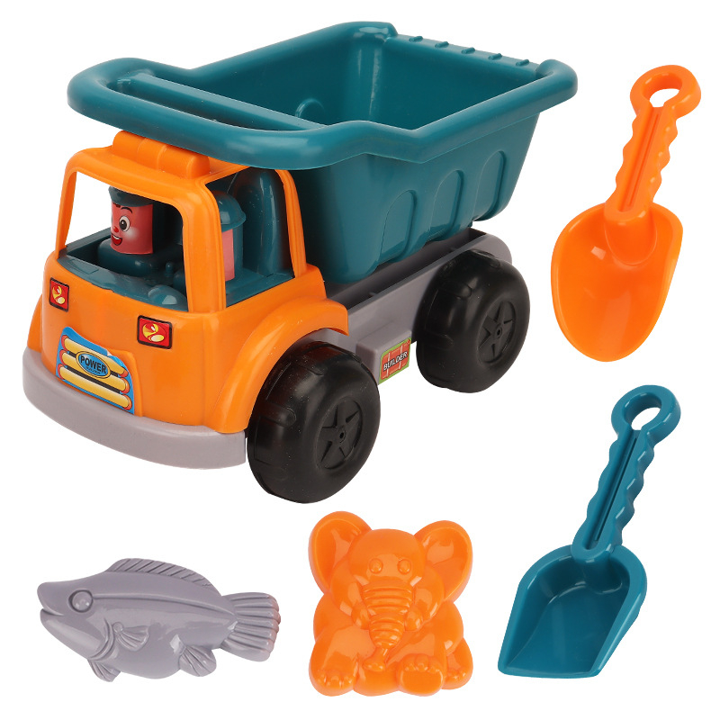 Bộ đồ chơi xúc cát cho bé gồm xe tải xúc cát, xe chở cát, xẻng, cào, câu cá, cua, xe rùa, đồ chơi cho bé đi biển mùa hè