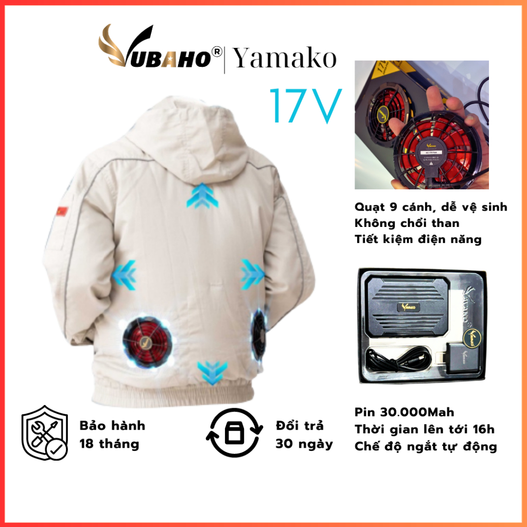 Áo điều hòa Nhật Bản YAMAKO Màu Ghi Sáng