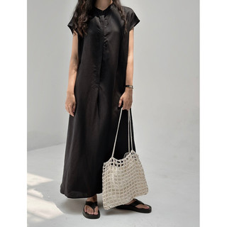 Đầm cổ trụ linen