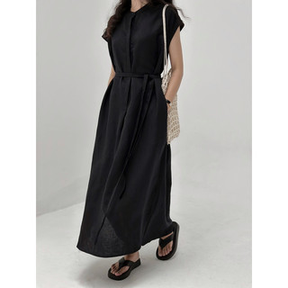Đầm cổ trụ linen