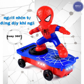 Đồ chơi người nhện trượt ván tự đứng dậy khi ngã . có đèn và nhạc ván trượt xuay 360 độ