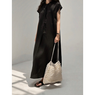 Đầm cổ trụ linen