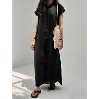 Đầm cổ trụ linen