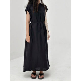 Đầm cổ trụ linen