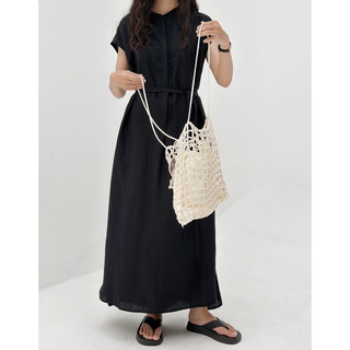 Đầm cổ trụ linen