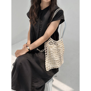 Đầm cổ trụ linen