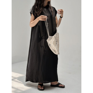 Đầm cổ trụ linen