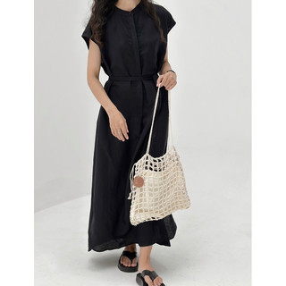 Đầm cổ trụ linen