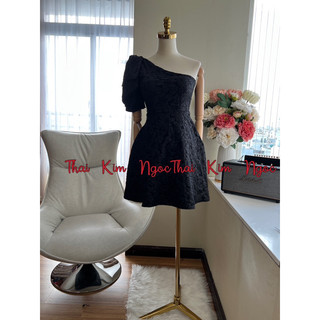 Đầm dự tiệc lệch vai gấm nơ to