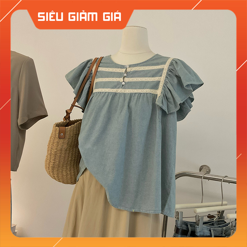 Áo Kiểu Nữ, Áo Bò Giấy Tay Bèo Phối Ren Hàng Quảng Châu M8138 - Teen888