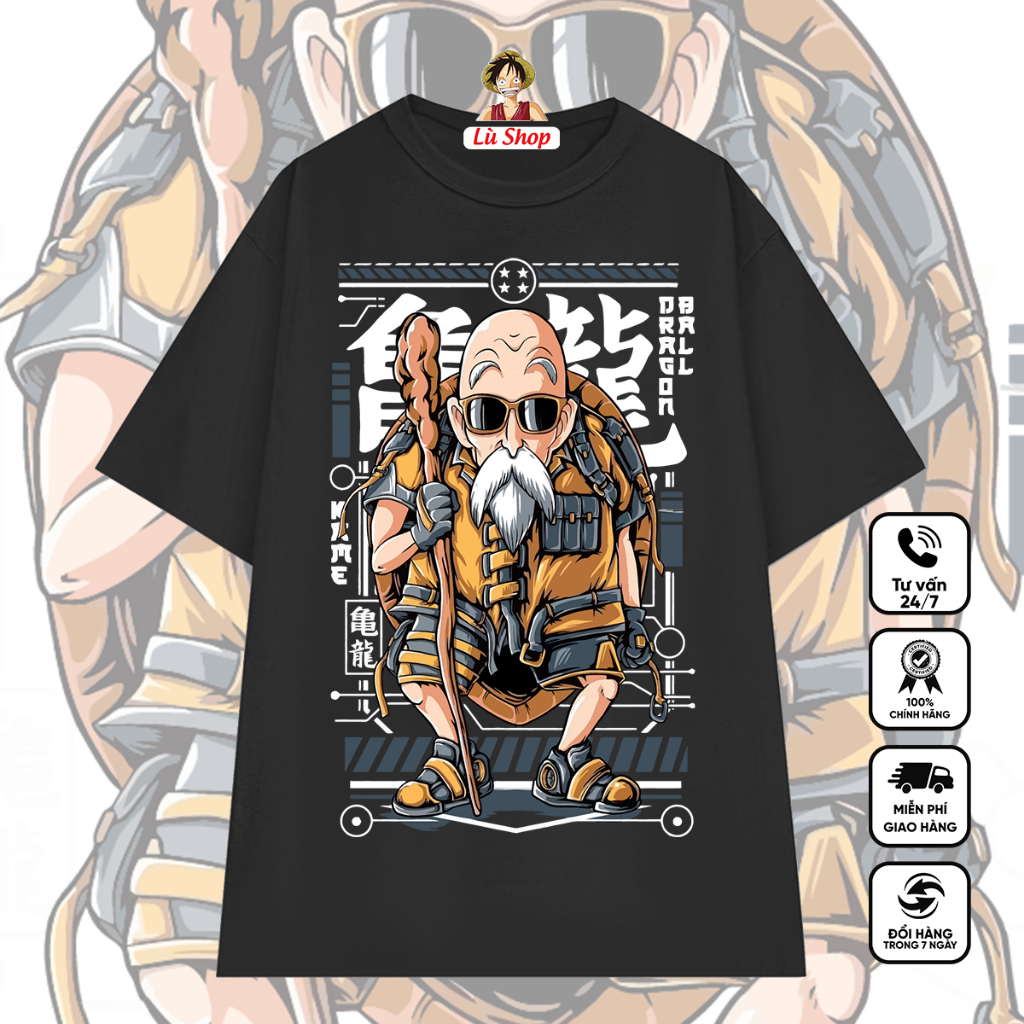 Áo phông in hình Quy lão chống gậy, áo thun dragon ball bảy viên ngọc rồng mát mịn đủ size