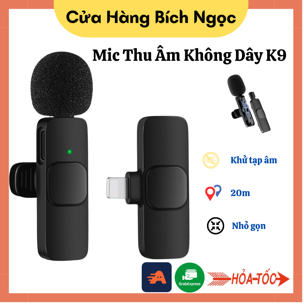 Mic Thu Âm Không Dây K9, Nhỏ Gọn Tiện Dụng, Chức Năng Lọc Tạp Âm, Khử Tiếng Ồn Thông Minh, Kết Nối Xa