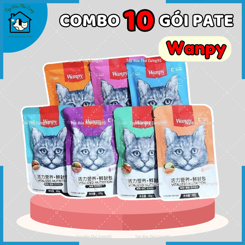 Combo 𝟭𝟬 𝙜𝙤́𝙞 pate WANPY 80gr mix vị cho mèo