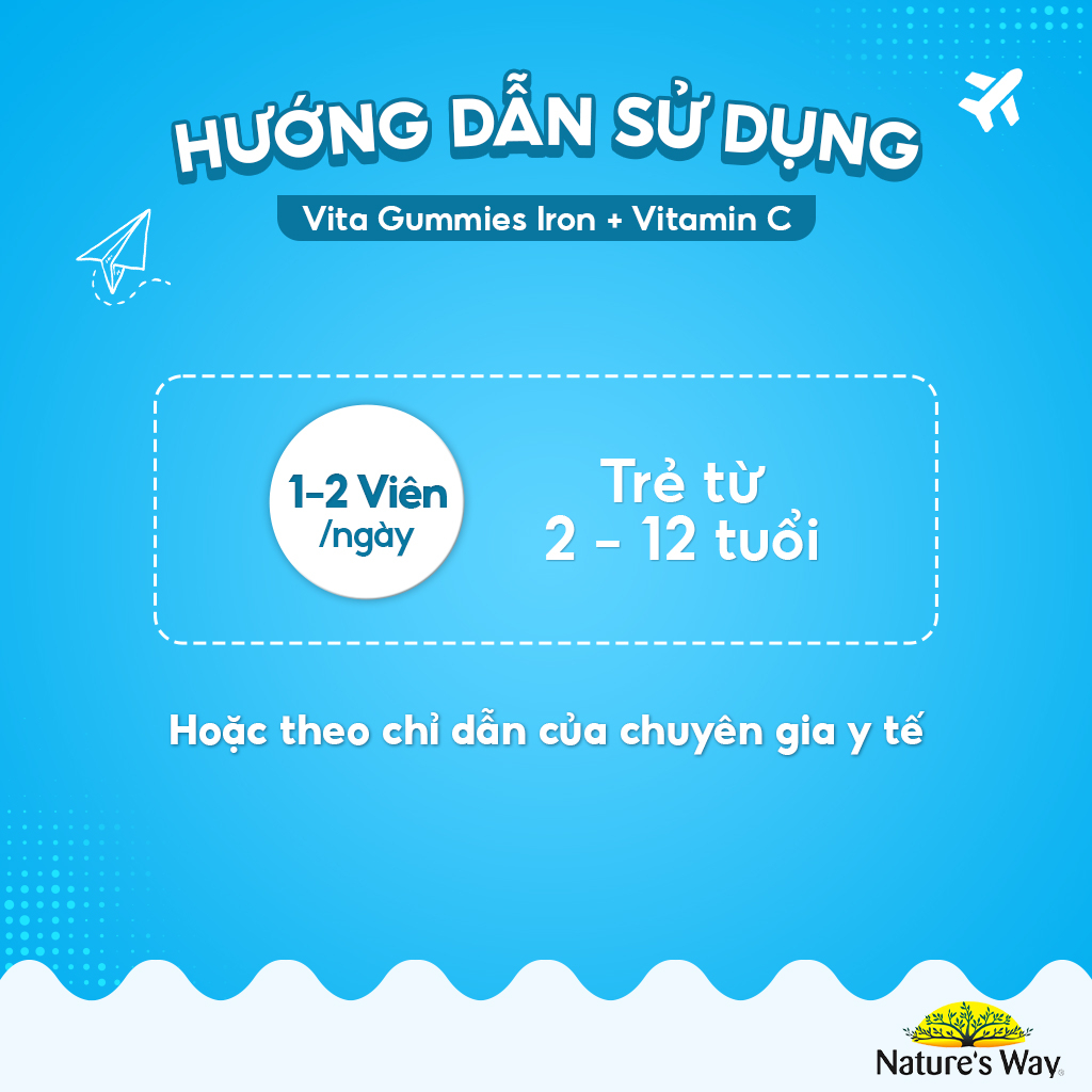 Viên Nhai Bổ Sung Sắt Hữu Cơ Và Vitamin C Cho Bé Nature’s Way Kids Smart Vita Gummies Iron + Vitamin C Tăng Đề Kháng 60v