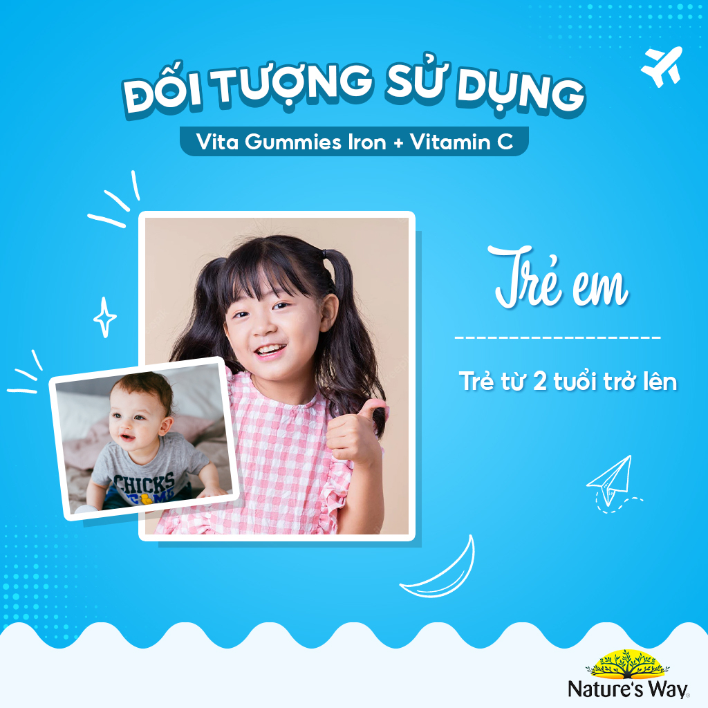 Viên Nhai Bổ Sung Sắt Hữu Cơ Và Vitamin C Cho Bé Nature’s Way Kids Smart Vita Gummies Iron + Vitamin C Tăng Đề Kháng 60v