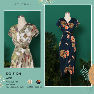 Váy ôm LYN TRAN DO-3112N họa tiết cổ vạt chéo Chất Lụa Hàn Mềm Mịn Trơn Sóng