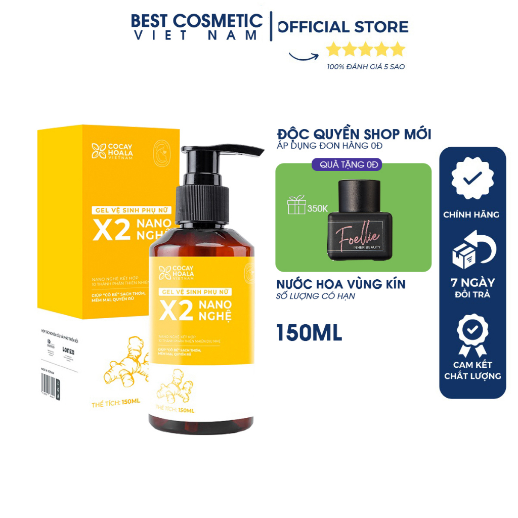 Dung dịch vệ sinh phụ nữ Gel X2 Nano Nghệ làm sạch vùng kín hương chanh tây thơm mát 150ml