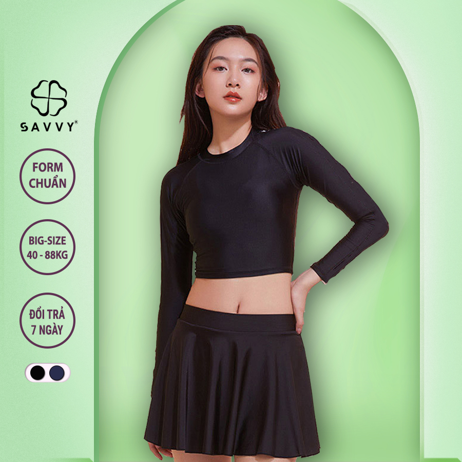 Bộ Bikini Nữ 2 Mảnh Bigsize SAVVY SV2MDT Cao Cấp Bộ Đồ Bơi Bikini Nữ 2 Mảnh Khoét Eo Sexy Bigsize Kín Đáo Dài Tay Váy