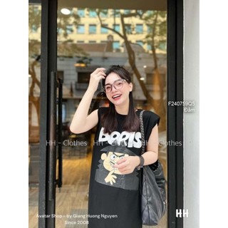 Đầm thun sát nách xẻ tà in hình xinh 2407