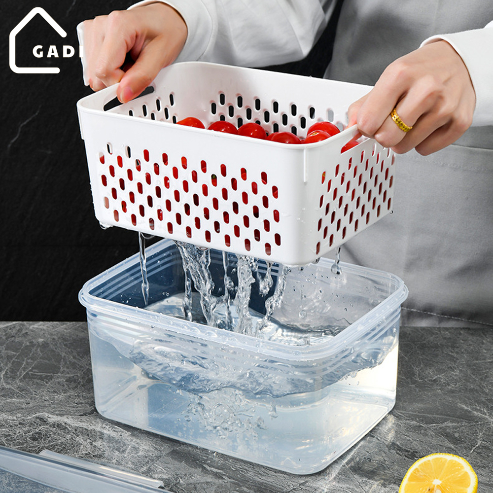 Hộp đựng thực phẩm tủ lạnh 2 lớp cao cấp kèm rổ lưới thoát nước giữ độ tươi cực tốt