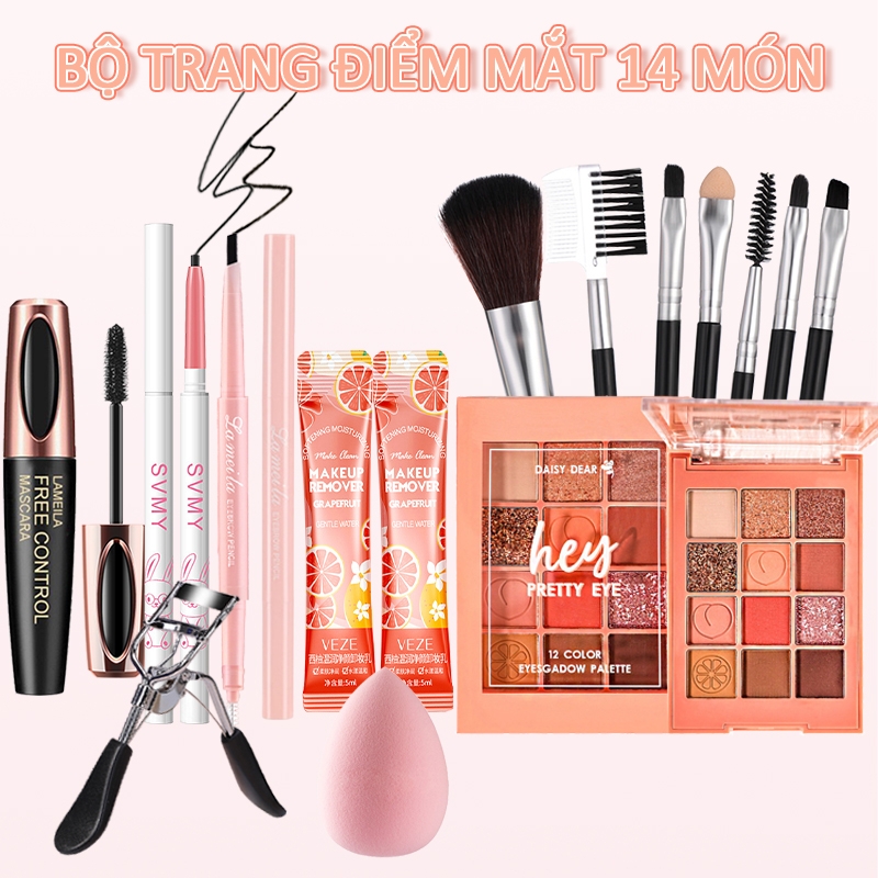 14 Món Bộ Trang Điểm Mắt Trọn - Bảng Phấn Mắt+Chì Kẻ Mắt+Chì Kẻ Lông Mày+Khung Kẻ Lông Mày+Mascara+Dụng Cụ Uốnps - T8 - Yb