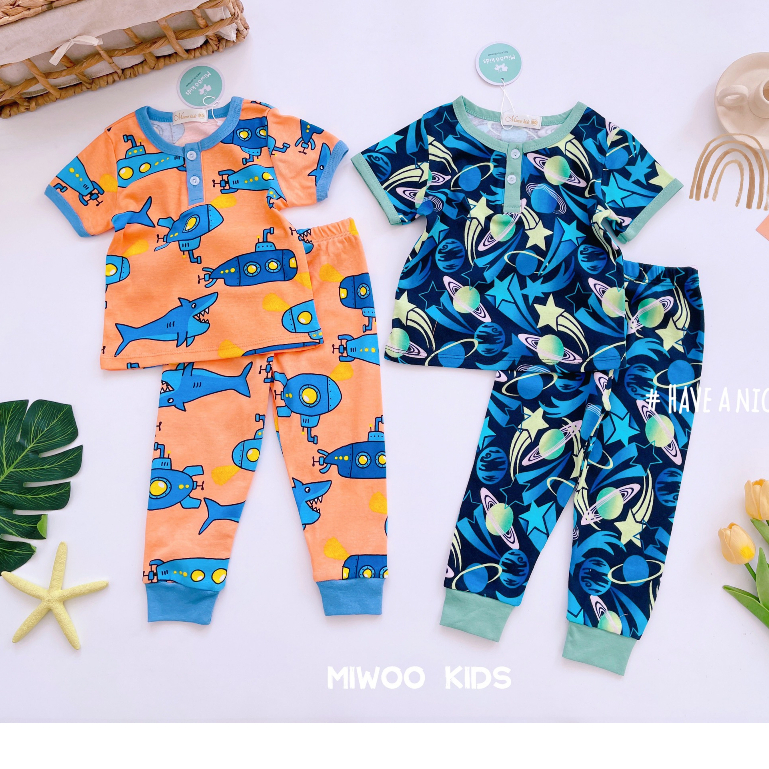 Bộ Bé Trai Cọc Tay Quần Dài Thun Bozip Miwoo Kids Mẫu Mới