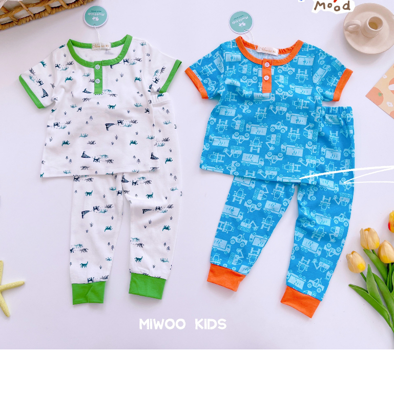 Bộ Bé Trai Cọc Tay Quần Dài Thun Bozip Miwoo Kids Mẫu Mới
