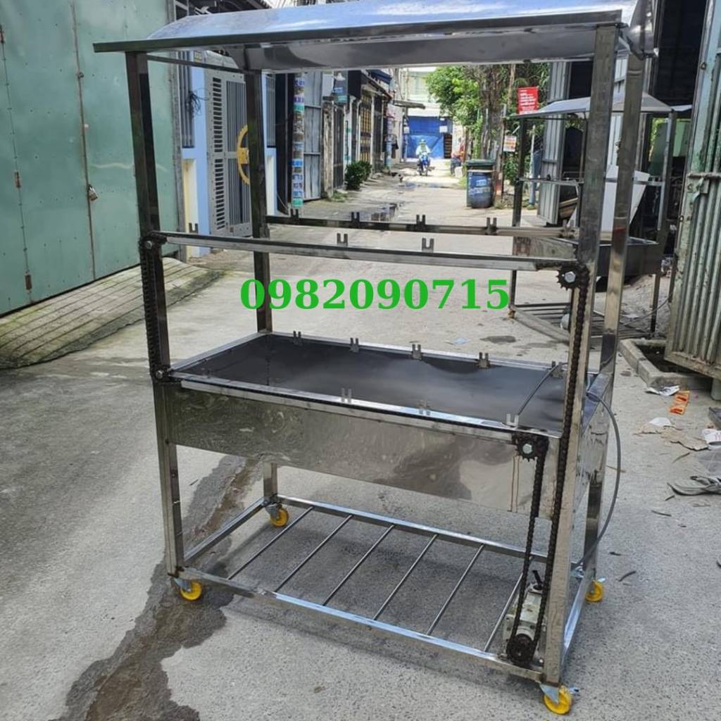 Lò quay vịt gà inox 2 tầng 60x120cm tặng kèm 5 xiên nướng