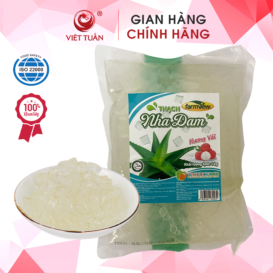 Thạch Nha Đam Hương Vải Farmview Gói 1kg - Nha Đam Thơm Ngon, Thanh Mát