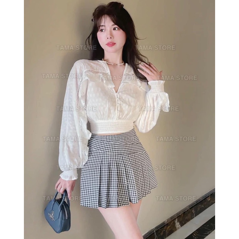 Áo ZR tiểu thư dáng lửng tay dài thu đông chất thô đũi