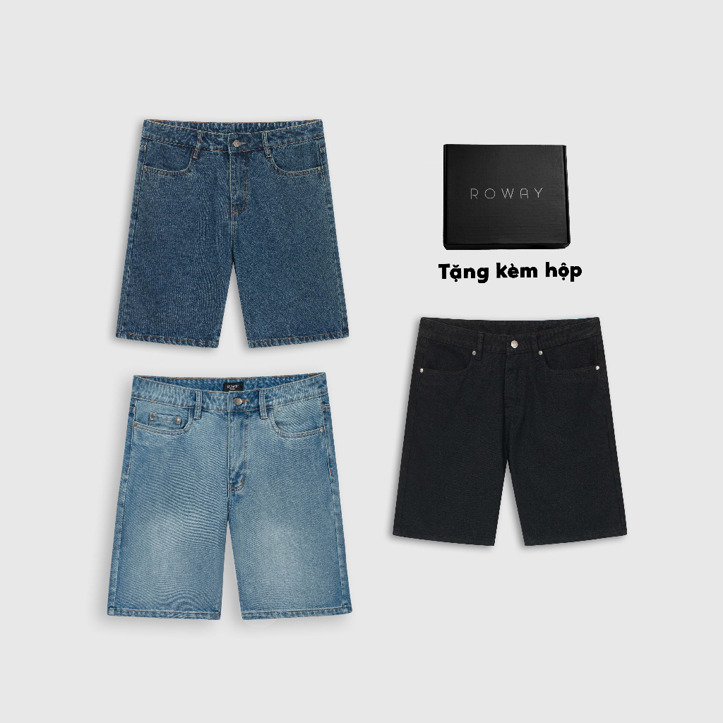 Quần short nam ROWAY Fullbox, vải denim cotton, form suông | Jean short