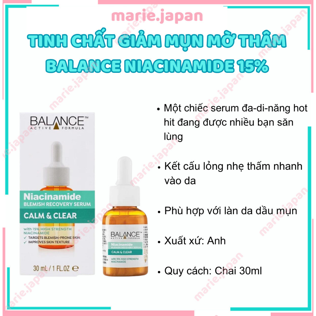 Tinh chất ngăn mụn mờ thâm Balance Niacinamide 15% Blemish Recovery 30ml