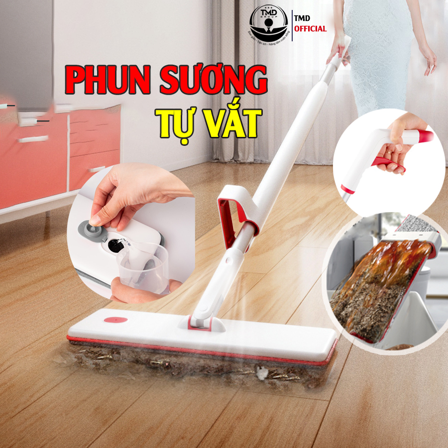 Chổi lau nhà tự vắt thông minh tích hợp phun sương cán nhôm cao cấp, tháo lắp dễ dàng, kèm 3 bông lau bảo hành 6 tháng