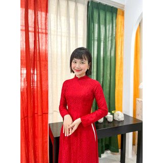 HUYENTHAI | Áo dài truyền thống dáng eo đỏ