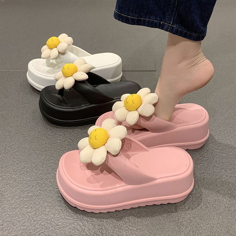 Dép Nữ Tông Hoa Cúc độn đế 7cm Thời Trang Đi Bộ Ngoài Trời