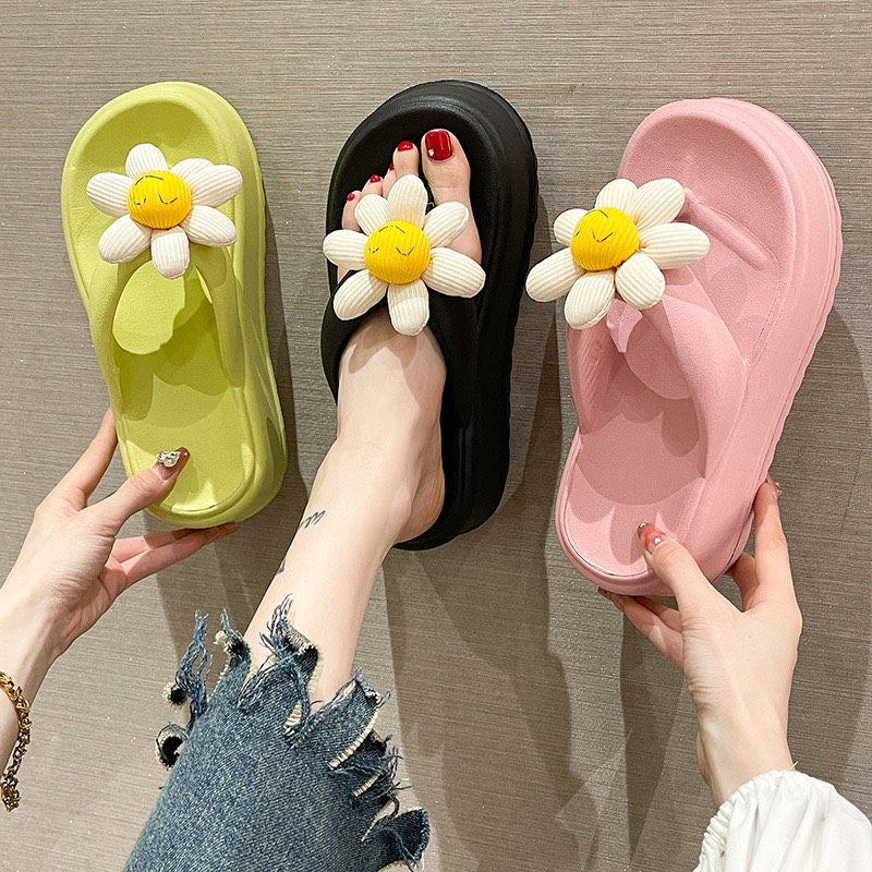 Dép Nữ Tông Hoa Cúc độn đế 7cm Thời Trang Đi Bộ Ngoài Trời