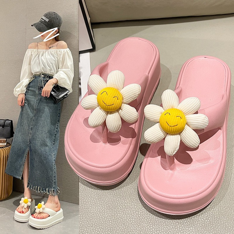 Dép Nữ Tông Hoa Cúc độn đế 7cm Thời Trang Đi Bộ Ngoài Trời