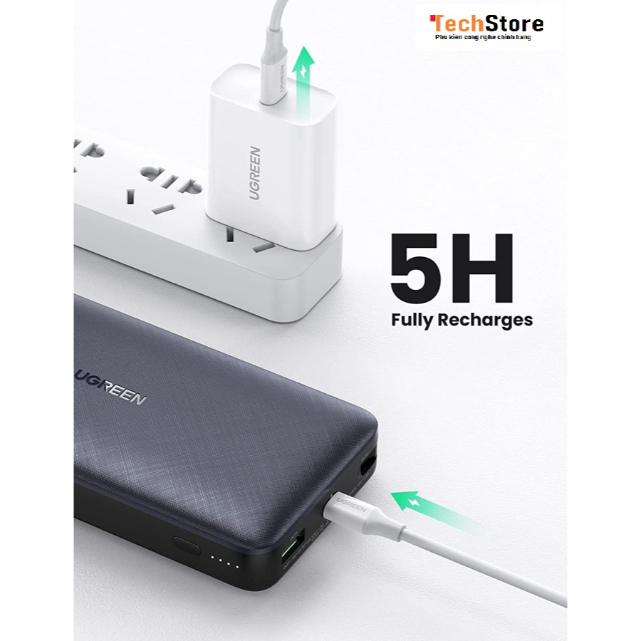 Pin sạc dự phòng Ugreen 10400 - liền cáp Lig.ht.ning, USB-C 20W, 20,000mAh