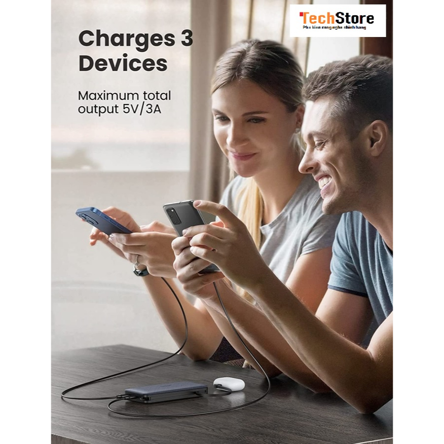 Pin sạc dự phòng Ugreen 10400 - liền cáp Lig.ht.ning, USB-C 20W, 20,000mAh