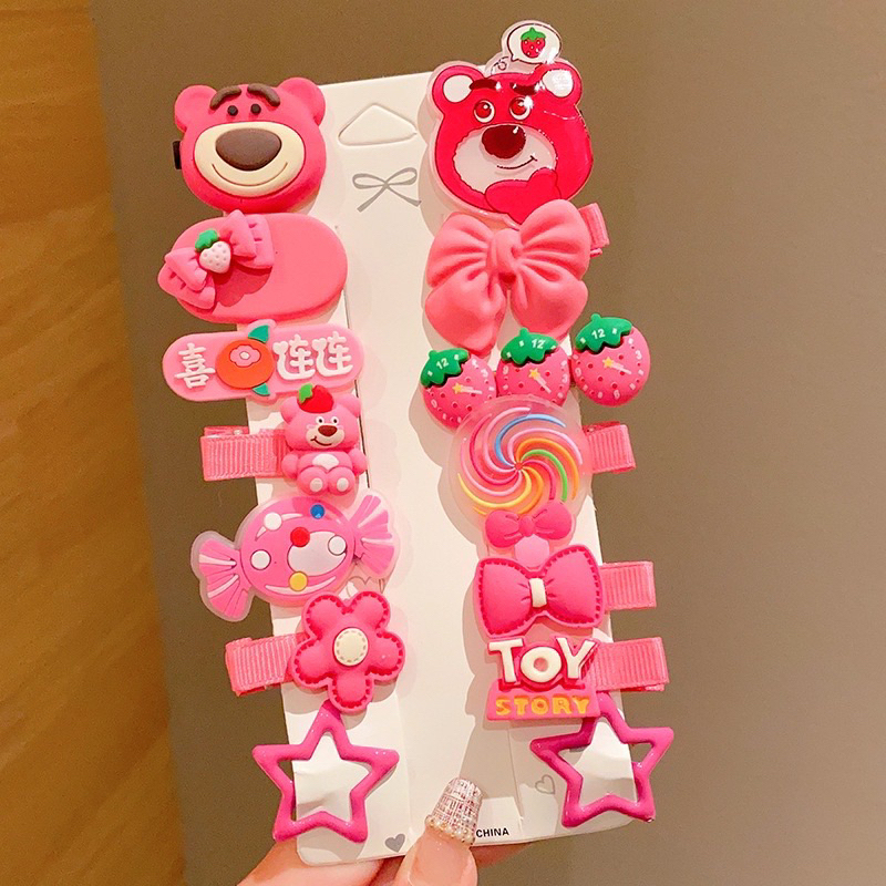 Set 14 Kẹp Tóc Hình Gấu Dâu Dễ Thương Cho Bé