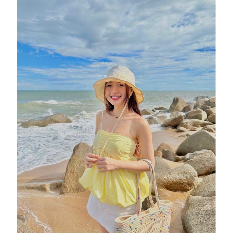 SET ÁO ỐNG VÀNG XOÈ PHỒNG + CHÂN VÁY CHỮ A TRẮNG