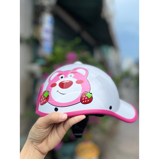 nón kết gấu dâu có lổ cột tóc