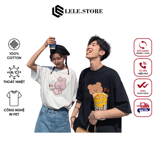 Áo Phông Đôi Nữ Form Rộng Tay Lỡ Unisex Chất Vải Cotton 4 Chiều Lele.store In Hình Đẹp Mẫu Mới 2023